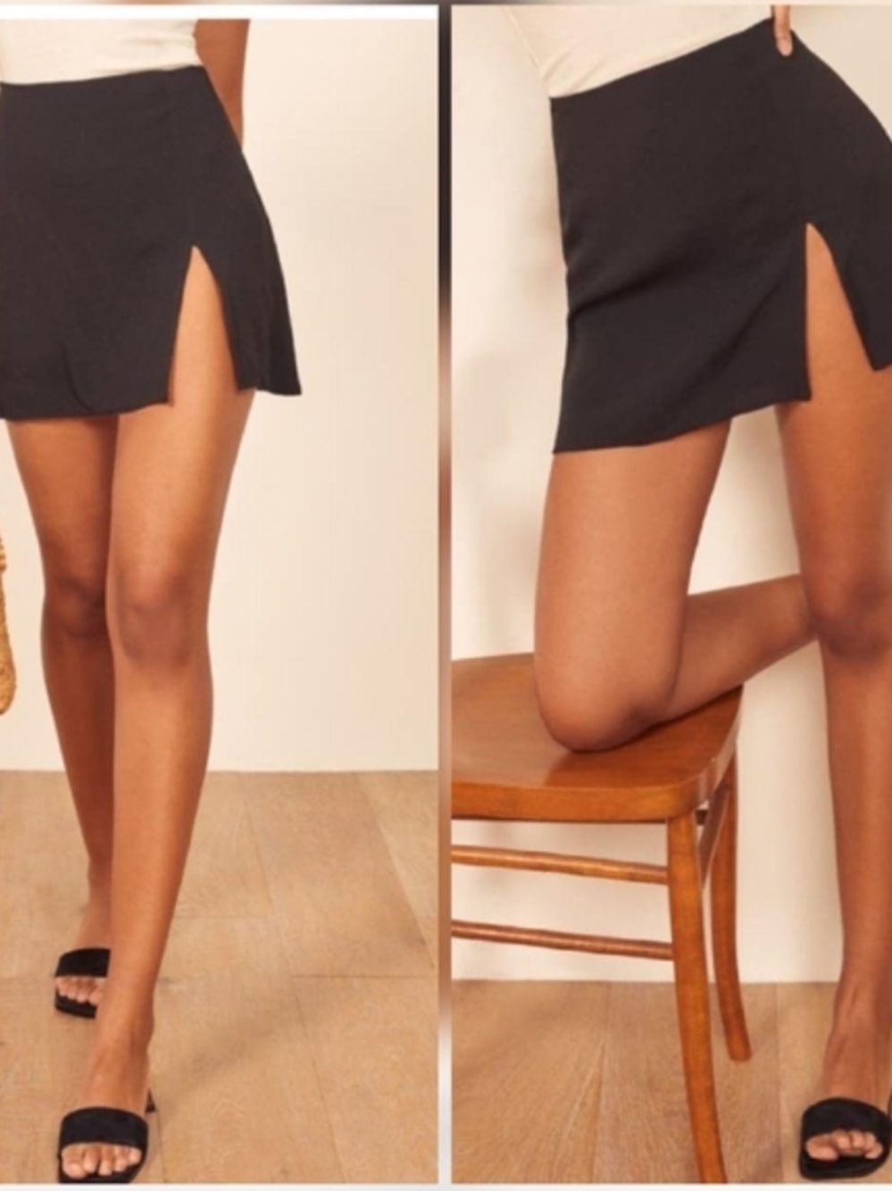 Reformation Black Mini Skirt with Side Slit